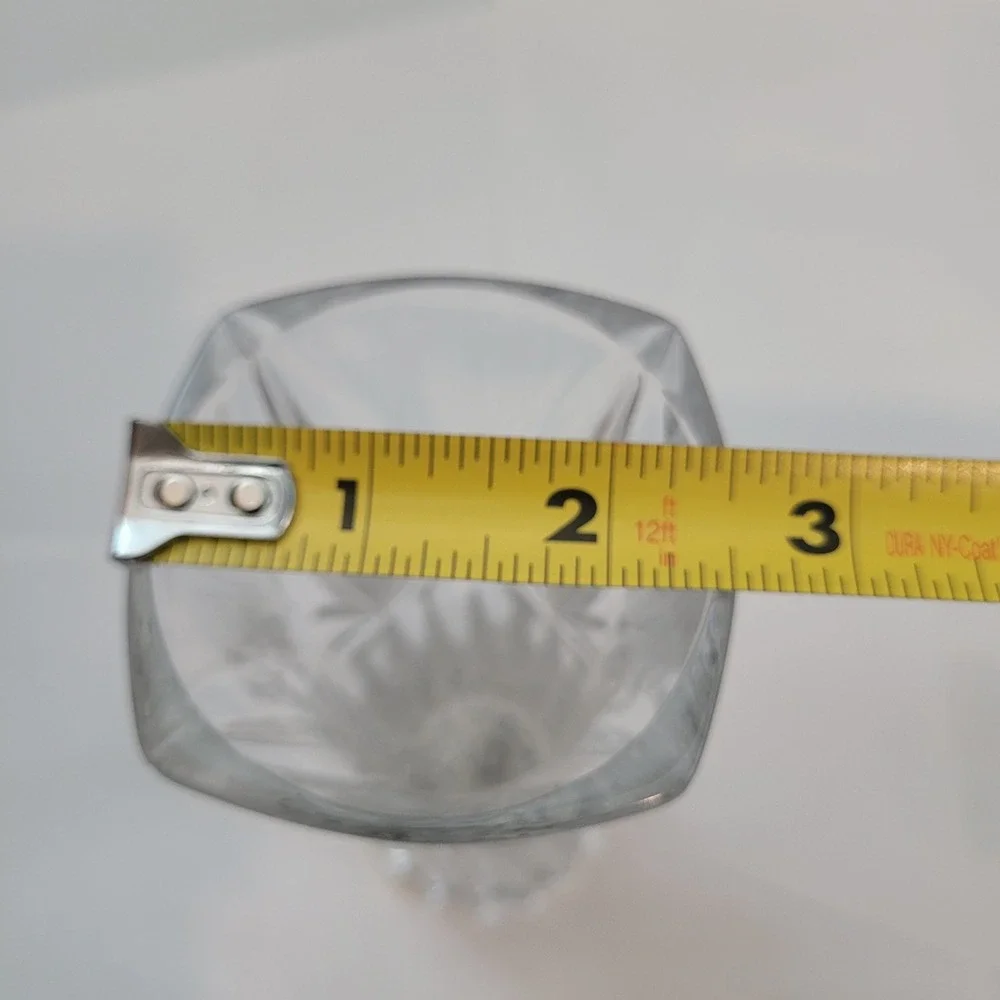 Vintage Crystal Bud Vase Starburst Fan Cut Glass 6.25 Inch Square Rim Scalloped